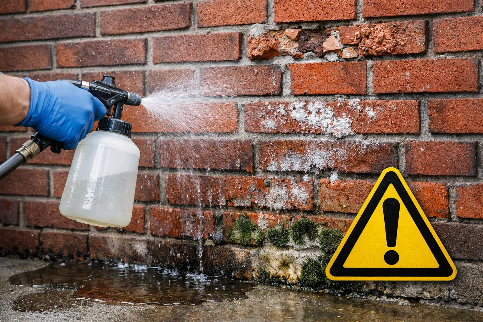 Bakstenen gevel met vochtschade tijdens impregneren